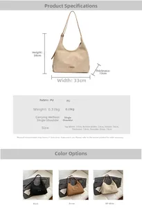 Detailed size chart and technical specifications for the large PU leather tote bag