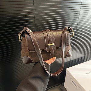 French Retro Women Underarm Bag PU Leather Color Block Patchwork Shoulder Bag With Metal Buckle Versatile Vintage Small Handbag