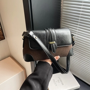 French vintage shoulder bag with color block suede and leather for daily commute