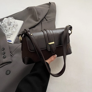 French vintage brown shoulder bag with contrast leather and gold hardware