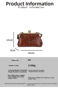 Brown crocodile texture PU leather bag dimensions 26x15x6cm with chain strap details