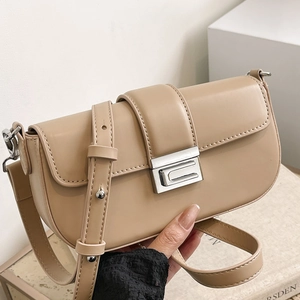 Women Fashion Minimalist PU Leather Underarm Bag With Metal Chain Strap Versatile Small Square Crossbody Shoulder Bag