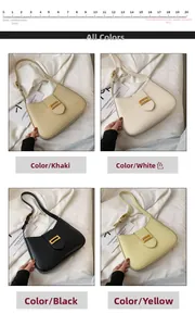 Comparison of four stylish baguette bags in khaki, white, black, and yellow faux leather