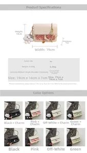 Cross-stitch textured PU crossbody bag detail with dimensions and color options