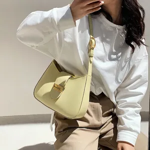 Women Fashion PU Leather Shoulder Bag Vintage Baguette Bag Stylish Underarm Bag With Adjustable Strap Metal Buckle Handbag