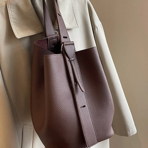 Retro PU Leather Large Capacity Bucket Bag For Women 2025 Fashion Minimalist Litchi Pattern Single Shoulder Underarm Bag
