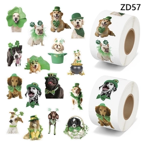Cute St Patrick's Day Dog Stickers For Kids Irish Festival Green Clover Puppy Cartoon Kraft Paper Stickers For Envelope Sealing Gift Decor