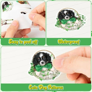 Waterproof St. Patrick's Day dog stickers featuring easy to peel Cavalier King Charles