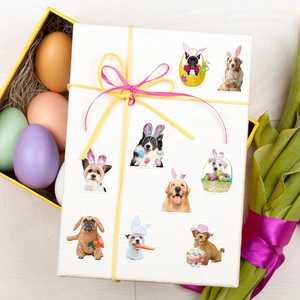 Easter dog stickers set featuring golden retrievers and french bulldogs with bunny ears