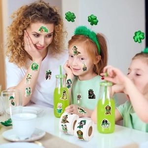 Set of 2 rolls cute St. Patrick's Day dog stickers with 16 festive designs for children