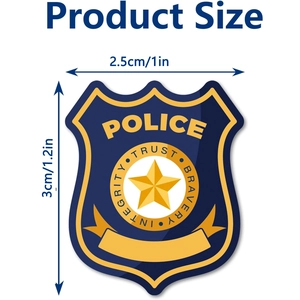 Tableau des dimensions détaillées pour autocollants d'insigne de police de 2,5x3cm