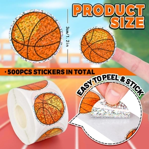 500pcs roll of shiny basketball stickers 1.2 inch waterproof self-adhesive labels