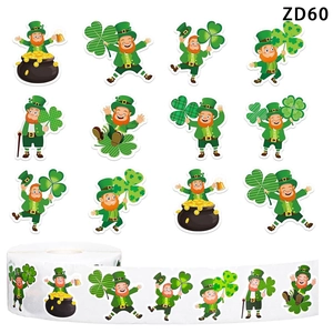 St Patrick Day Sticker Roll Cartoon Leprechaun Shamrock Pattern Kraft Paper Labels For Party Festive Envelope Decoration