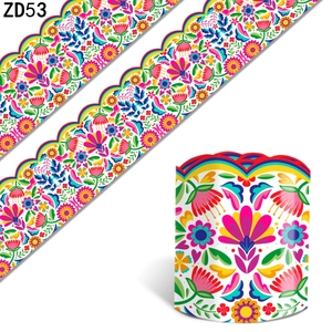 Mexican Folk Art Otomi Bulletin Board Borders Colorful Scalloped Floral Decorative Stickers For Classroom Office Decoration