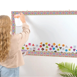 Mexican floral bulletin board borders with colorful scalloped die-cut stickers for classroom