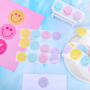 500pcs colorful smiley face stickers roll for kids reward with macaron colored circles