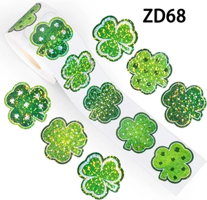 Macro shot of glittery green shamrock clover stickers for St. Patrick's Day decorations