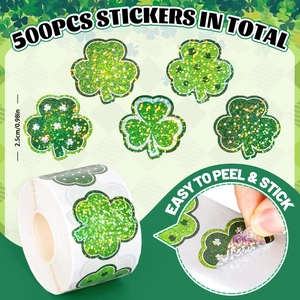 500pcs holographic St. Patrick's Day shamrock stickers roll for gift sealing