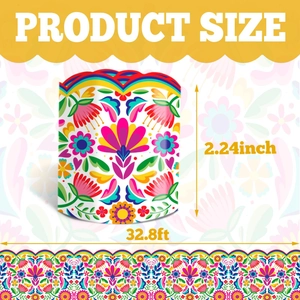 32.8ft Otomi floral bulletin board border with colorful Mexican folk art patterns