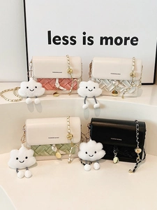 Chic quilted chain crossbody bags in four pastel colors with fluffy cloud charms