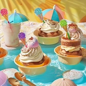 Holographic glitter ice cream stickers in four colors for summer beach party decoration