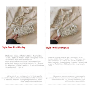 Detail view of woven pearl crossbody mini bags with short and long shoulder straps