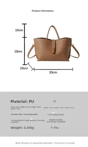 Detailed product dimensions and specs for large brown faux leather tote bag