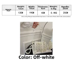 Size specifications and detailed dimensions of the vintage pearl beaded bucket bag