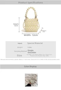 Detailed size specifications of the mini pearl woven crossbody bag with chain strap