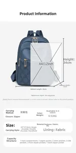 Size comparison of the blue PU leather backpack with A4 magazine and 12-inch device