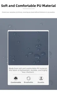 Close-up of waterproof dark gray PU leather surface on women backpack showing durability