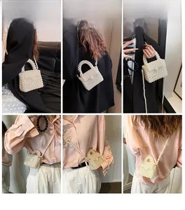 Mini-Handgefertigte Perltasche mit langem Kettenriemen von Models in mehreren Ansichten