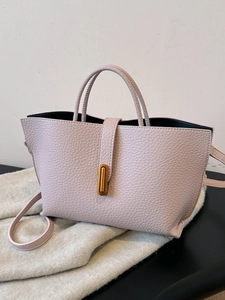 Women Vintage PU Leather Litchi Pattern Tote Handbag Fashion Large Capacity Shoulder Crossbody Bag With Golden Clasp Commuting Satchel