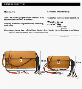 Tabella taglie dettagliata per borsa a tracolla in PU in dimensioni grandi e piccole