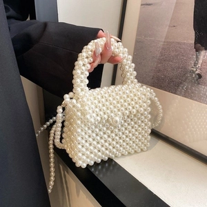 Handgemachte Gewebte Kunstperlen Umhängetasche Elegante Mini Künstliche Perlen Handtasche Für Damen Abendparty Mode Accessoire