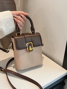 Sac à Bandoulière Vintage en Cuir PU Pour Femmes Couleur Contrastée Sac à Main de Navette Haut de Gamme Avec Fermoir en Métal
