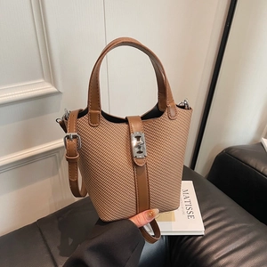 Damen Webstruktur PU Leder Beuteltasche Vintage Stil Umhängetasche Handtasche Mit Silbernem Metallschloss Pendeltasche