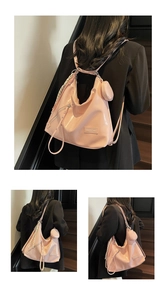 Pink glossy leather tote bag with stylish silk scarf and small round coin purse detail