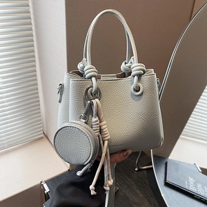 Women PU Leather Lychee Pattern Bucket Bag With Detachable Pouch Minimalist Shoulder Crossbody Bag Fashion Daily Handbag