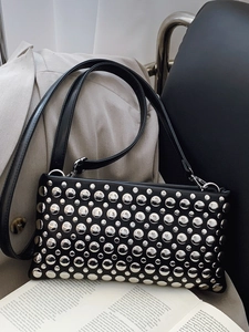 Women Punk Rivet Underarm Bag PU Leather Metal Studs Shoulder Crossbody Bag Street Fashion Handbag For Daily Party Wear