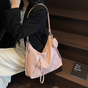 Sac Fourre-tout en Cuir PU Brillant pour Femmes Grande Capacité Sac à Épaule Hobo Avec Petit Porte-monnaie Rond Sac à Main Mode