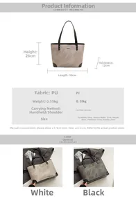 Detailed size chart for large PU leather tote bag with dimensions 38x31x26x12cm