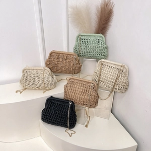 Handwoven straw clutch and crossbody bags in five colors with gold chain straps for summer