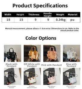 Size guide for PU leather tote bag showing width 18cm and height 15cm with dog charm