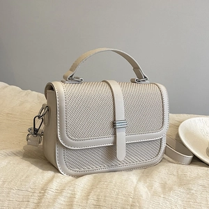 Vintage Women PU Woven Texture Small Square Bag Patchwork Shoulder Bag With Top Handle Fashion Crossbody Bag For Everyday