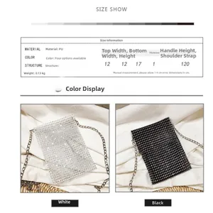 Tabella delle taglie con dimensioni 12x17cm per questa borsa da telefono con strass