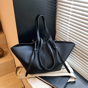 Women Large Capacity PU Leather Tote Bag Wing Shaped Pebbled Knotted Strap Commuter Handbag Fashion Versatile Travel Purse