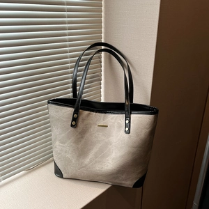 Women Marble Pattern PU Leather Tote Bag Large Capacity Minimalist Contrast Color Shoulder Bag For Commute School Office