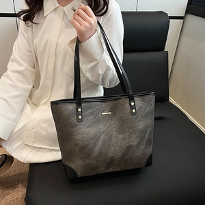 Deep grey vintage tote bag with trendy marble texture and elegant gold metallic details