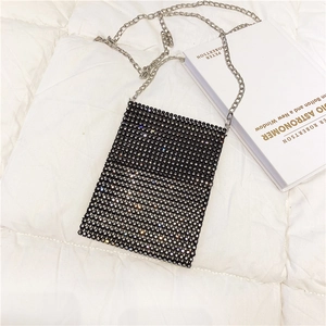 Borsa a Tracolla di Lusso Per Cellulare Con Strass Per Donna Piccola Borsa Quadrata Alla Moda in Pelle PU Con Catena